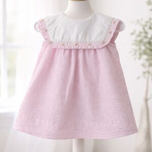 Classic Whimsy Pink Seersucker Smocked Dress 12M #0103
